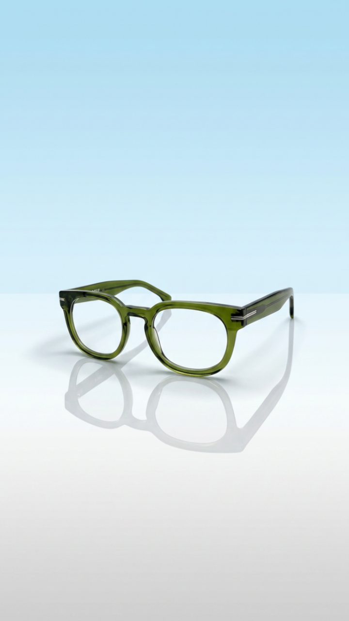 Sage – Translucent Olive Round-Square Glasses