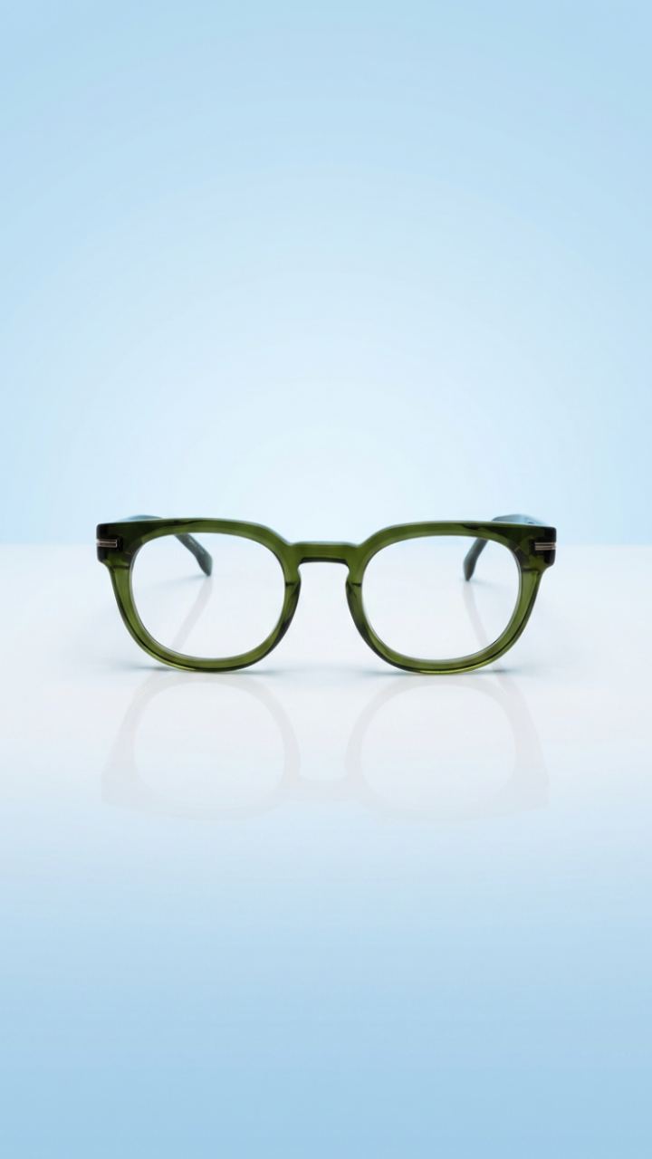 Sage – Translucent Olive Round-Square Glasses