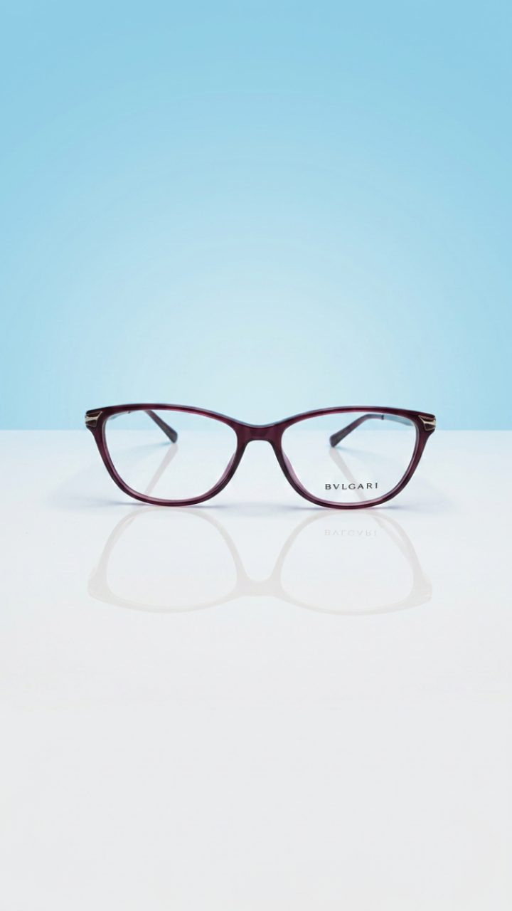 Soft Cat-Eye Glasses – Deep Plum &amp; Gold