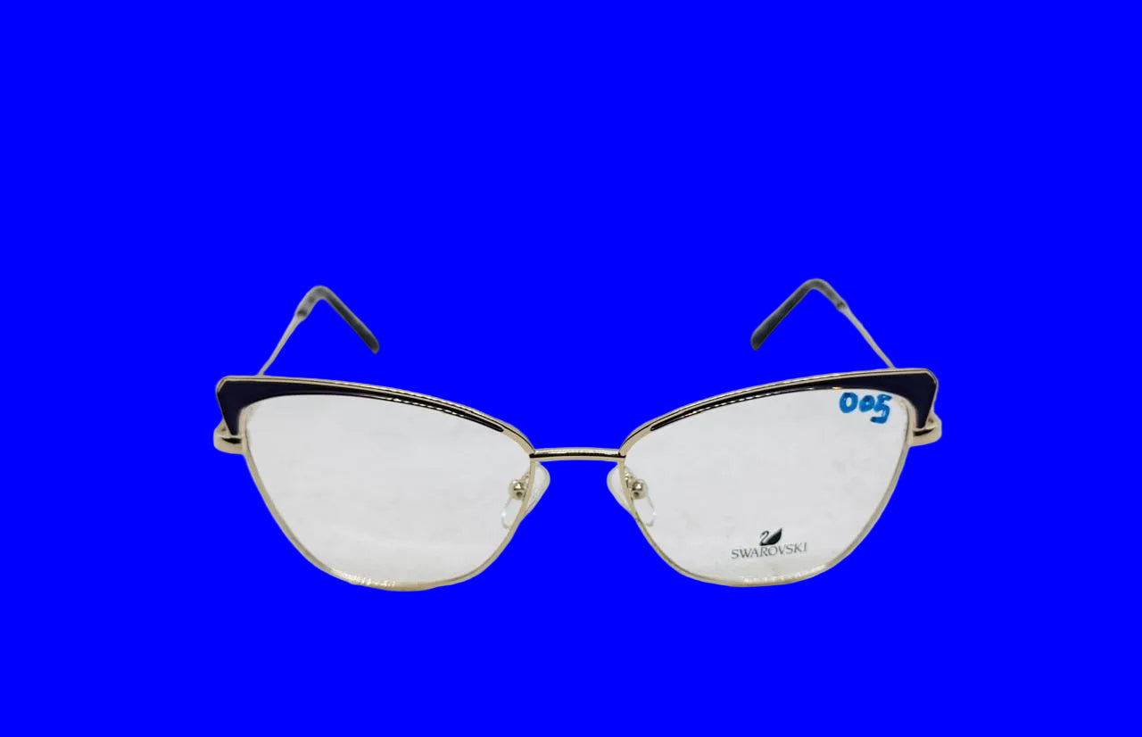 Elegant eyeglasses feature a stylish cat-eye silhouette